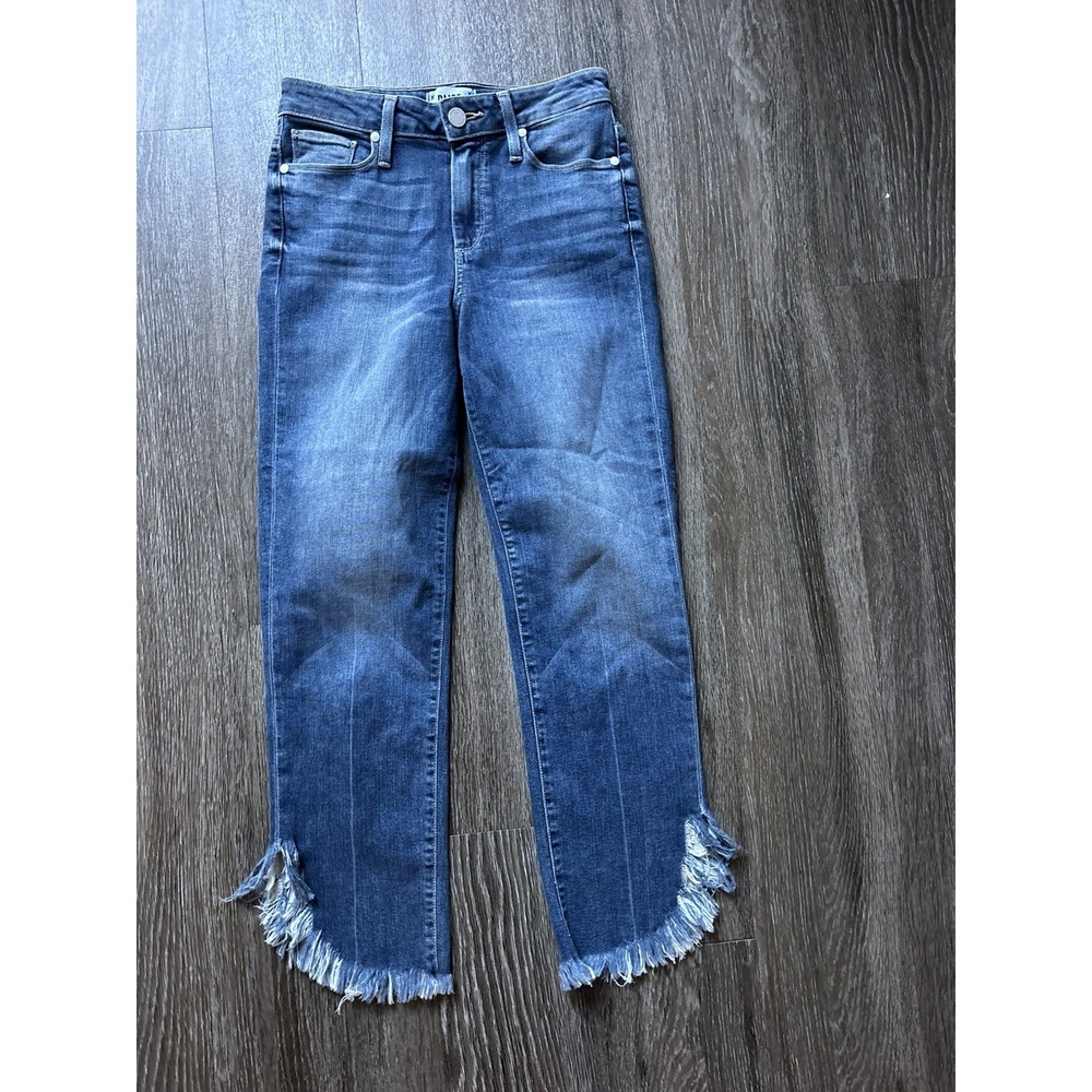 PAIGE Women's Hoxton Straight Ankle w/Heavy Fray Curved Hem, size 25 blue jeans